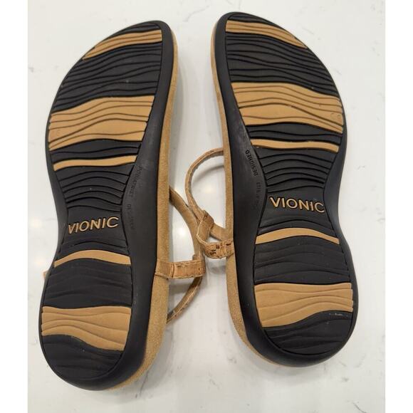 Vionic Lizbeth Size 7 Women's T-strap Orthotic Sandal Gold Cork Medallion - Picture 6 of 7